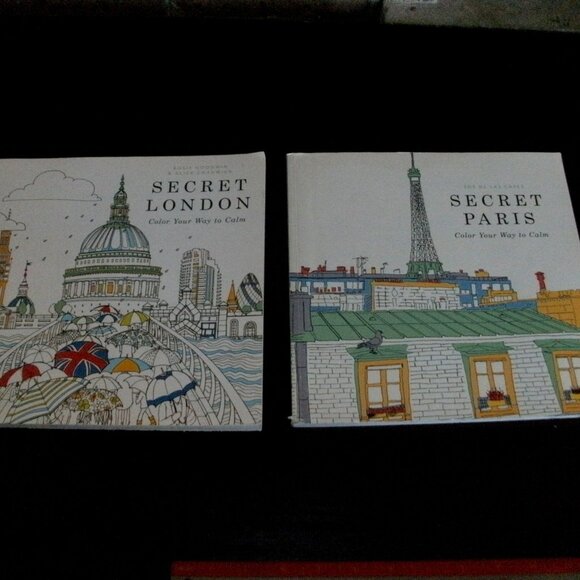 Two Adult Travel Coloring Books SECRET LONDON & SECRET PARIS color your way calm - Picture 6 of 9
